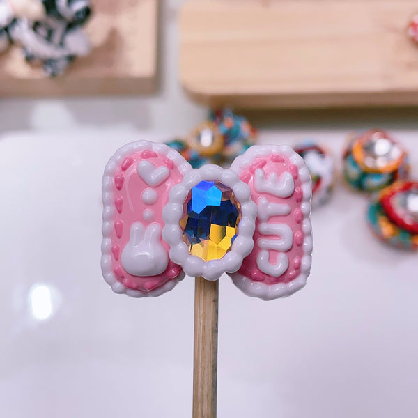 Heart-Bound Sparkle: Individually Hand-Painted Shaped Bow Bead