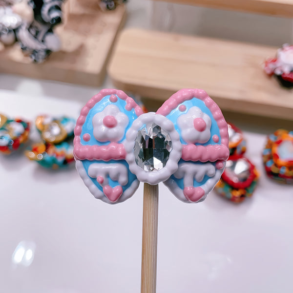 Royal Knot: Individually Hand-Painted Bow Bead with Oval Zircon Focal