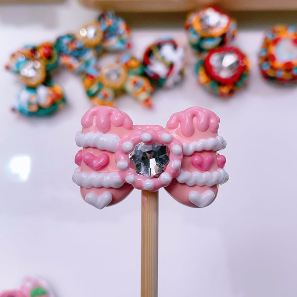 Heart-Bound Sparkle: Individually Hand-Painted Shaped Bow Bead
