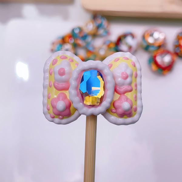 Heart-Bound Sparkle: Individually Hand-Painted Shaped Bow Bead