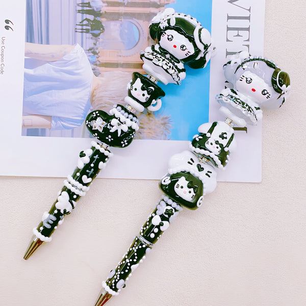 Black White Elegance Twin Hand-Painted Pens