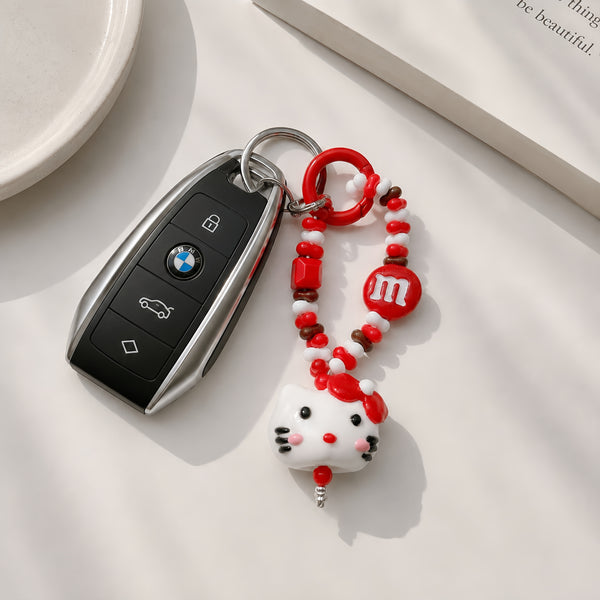 Crimson Muse — Hand-Painted Artisan Cat-Silhouette Keyring & Bag Charm