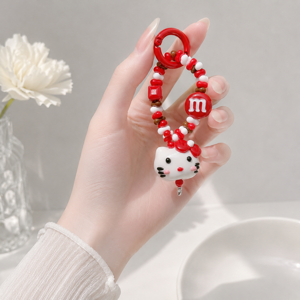 Crimson Muse — Hand-Painted Artisan Cat-Silhouette Keyring & Bag Charm