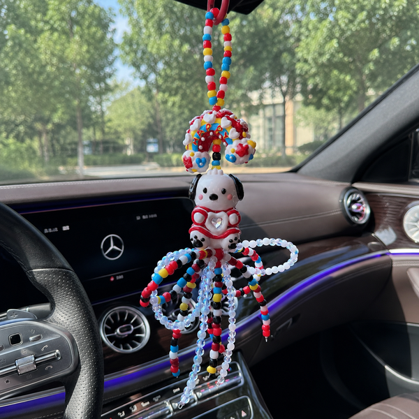 Hand-Sculpted Artisan Puppy & Ribbon Auto Charm