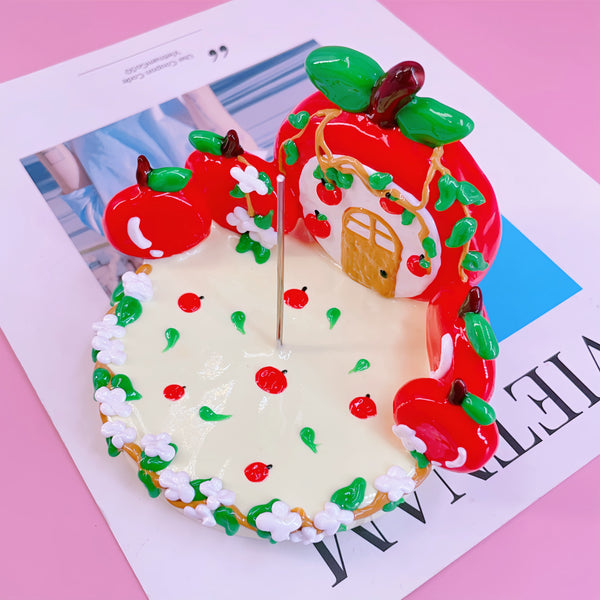 The Crimson Nook: 3D Hand-Painted Whimsical Apple House Display Base