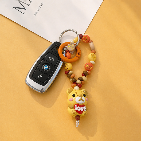 Amber Hug — Hand-Painted Artisan Bear-Silhouette Keyring & Bag Charm