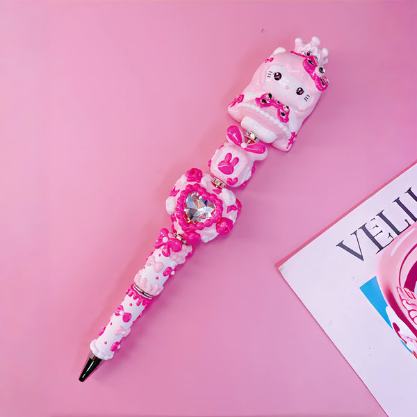 Rosy Muse: Hand-Painted Artisan Figurine Ballpoint Pen