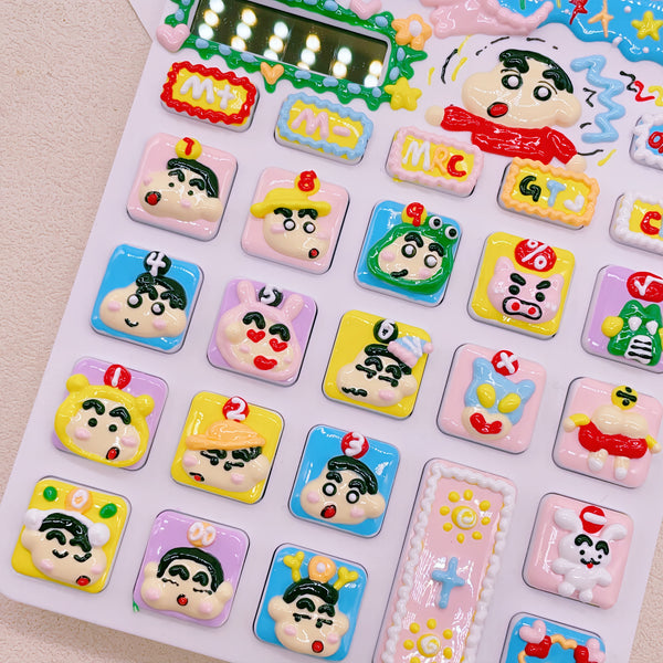 DIY Hand-Painted Crayon Shin-Chan Calculator, Dual Power (Battery & Solar), Unique Handmade Desk Decor for Students Office