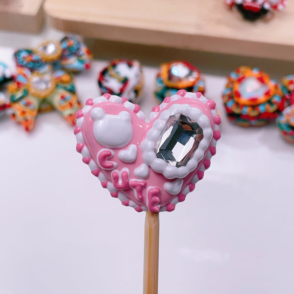 Infinite Pulse: Individually Hand-Painted Large Heart Bead with Square Zircon