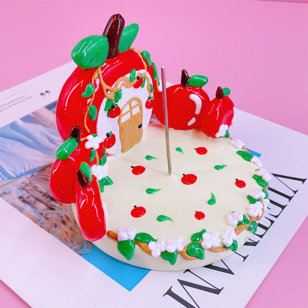 The Crimson Nook: 3D Hand-Painted Whimsical Apple House Display Base