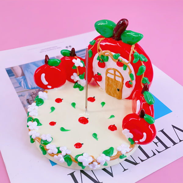 The Crimson Nook: 3D Hand-Painted Whimsical Apple House Display Base