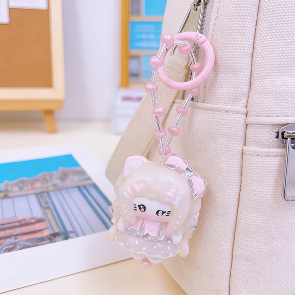Glazed Jelly Pink: 100% Hand-Painted & Beaded Artisan Chibi Charm