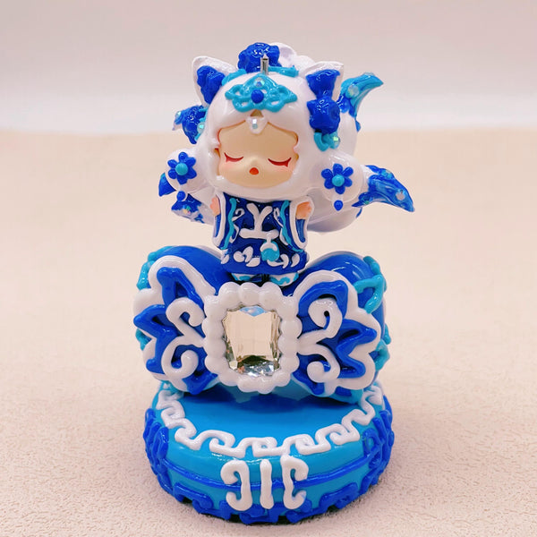 Blue and White Porcelain Nine-Tailed Fox Figurine