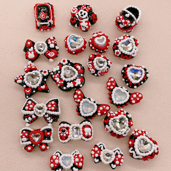 Crimson Noir: Hand-Painted Zircon Beads