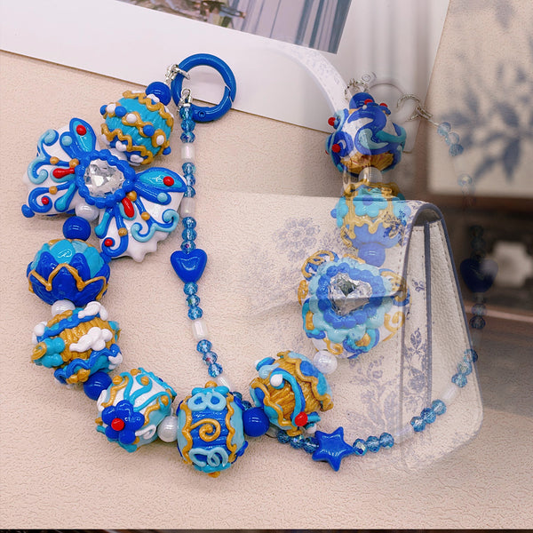 Handcrafted Porcelain-Aesthetic Multi-Strand Statement Lanyard & Luxury Handbag Charm