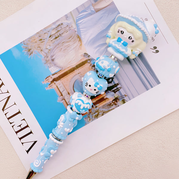 Cute Hand-Painted Blue Cartoon Character Pen