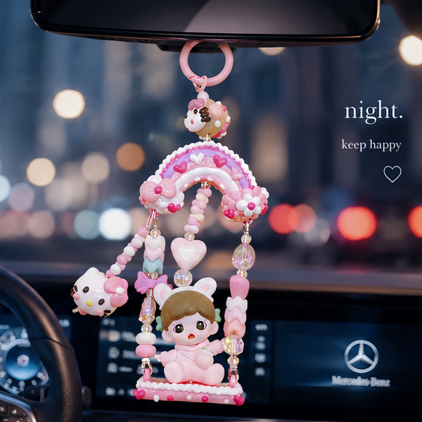 Hand-Painted Toddler Doll & Lucky Kitty Car Charm