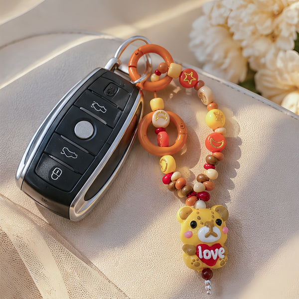 Amber Hug — Hand-Painted Artisan Bear-Silhouette Keyring & Bag Charm