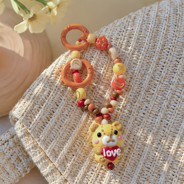 Amber Hug — Hand-Painted Artisan Bear-Silhouette Keyring & Bag Charm