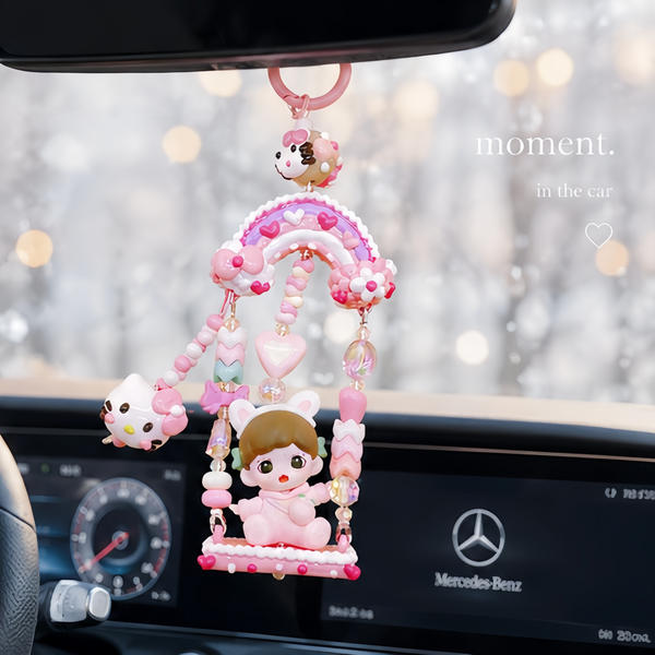 Hand-Painted Toddler Doll & Lucky Kitty Car Charm