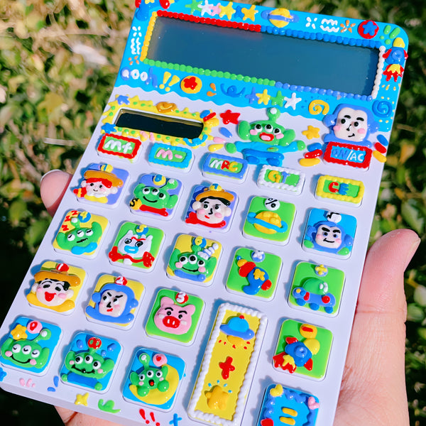 DIY Hand-Painted Toy Story Calculator, Dual Power for Students & Office, Unique Handmade