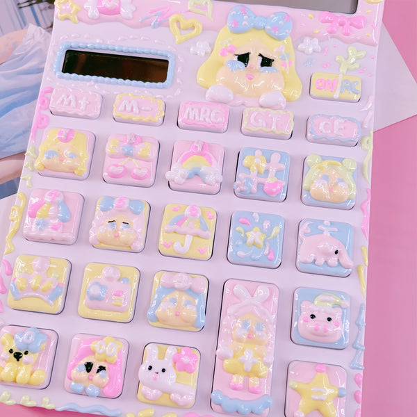 Pastel Dreams: Hand-Painted QOQO Macaron Desktop Calculator